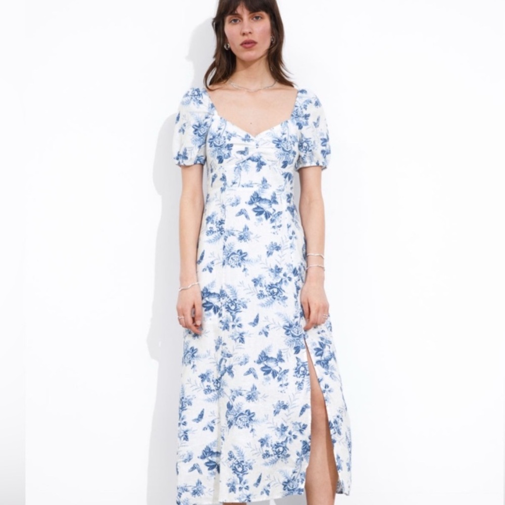 & Other Stories Blue and White Floral Midi Dress